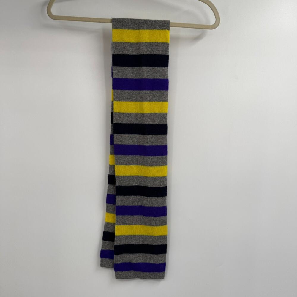 J Crew Cashmere Striped Knit Scarf Women One Size Grey Yellow Purple Navy Winter